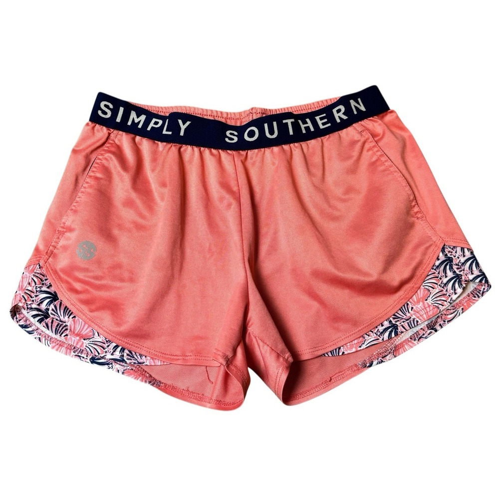 Simply Southern Shorts Womens Medium Peach Workout Paisley Elastic Waist